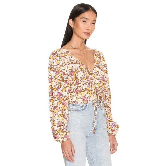 NWT Sanctuary Revolve Drawn To You Drawstring Front Balloon Sleeve Floral Top S - Picture 2 of 3